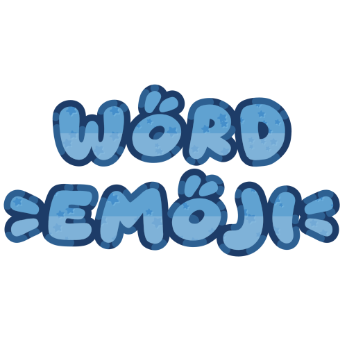   Blue text on two lines which reads 'word emoji' with little line decorations above the Os and on either side of emoji.